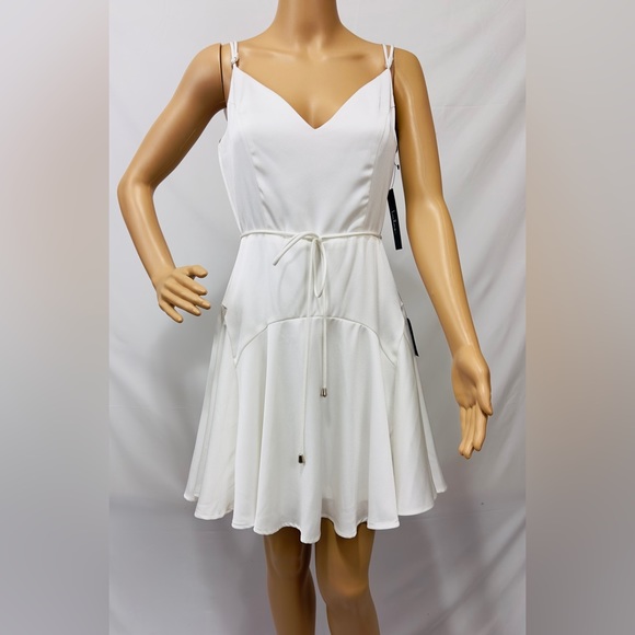 Lulu’s - Song of Celebration White Ruffle V Back, Skater Mini Dress Small - Picture 7 of 14